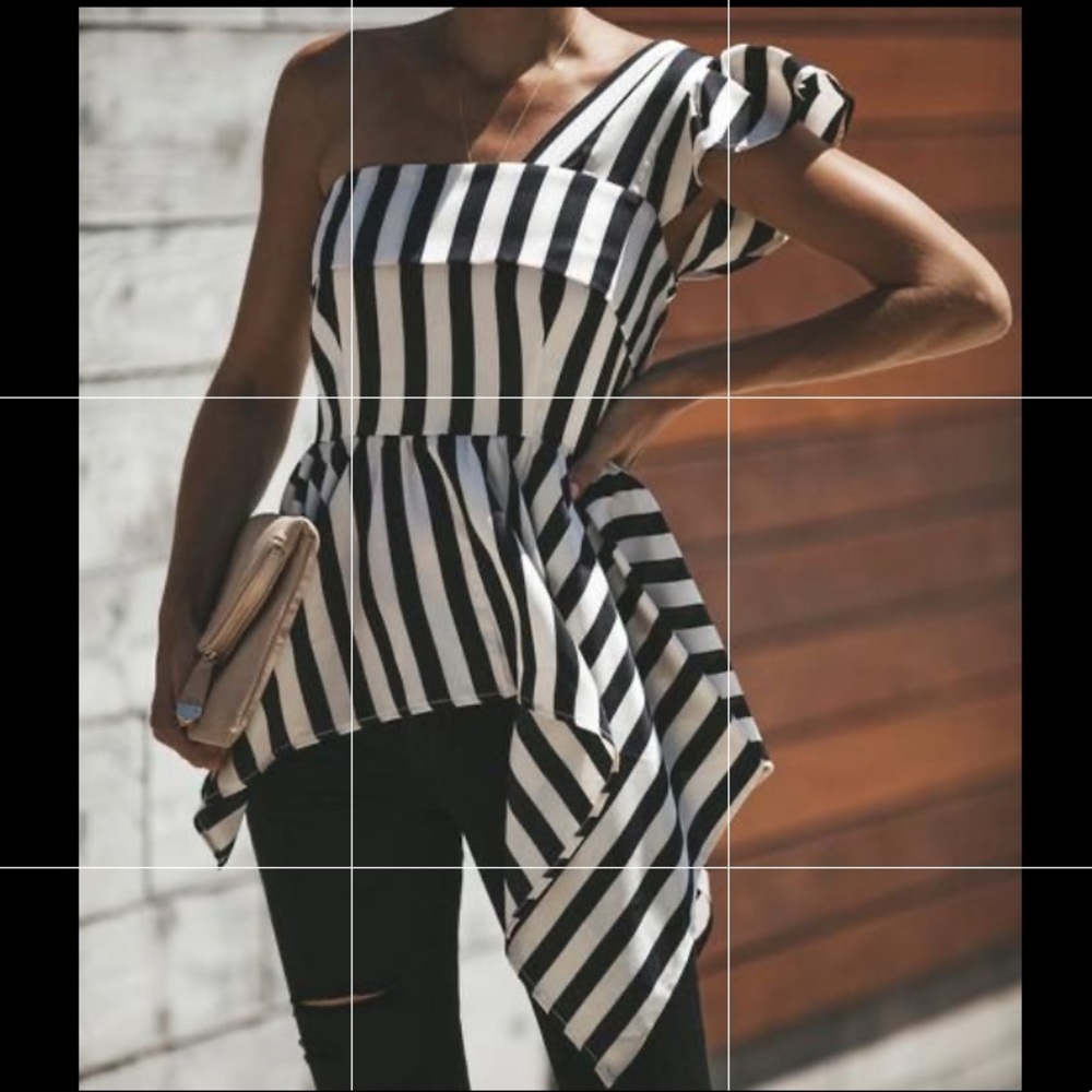 VICI - Avant Garde Striped One Shoulder Top